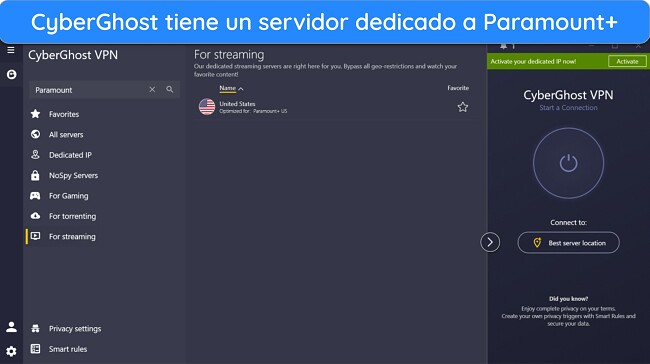 Imagen de una m&aacute;scara con el texto: 'C&oacute;mo ver Parmount+ con los servidores dedicados de streaming de CyberGhost'